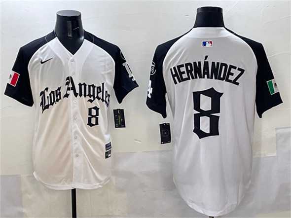 Men%27s Los Angeles Dodgers #8 Enrique Hernandez White Black Mexico 2025 LA Gothic Style With Fernando Patch Vapor Premier Limited Stitched Jersey->los angeles dodgers->MLB Jersey